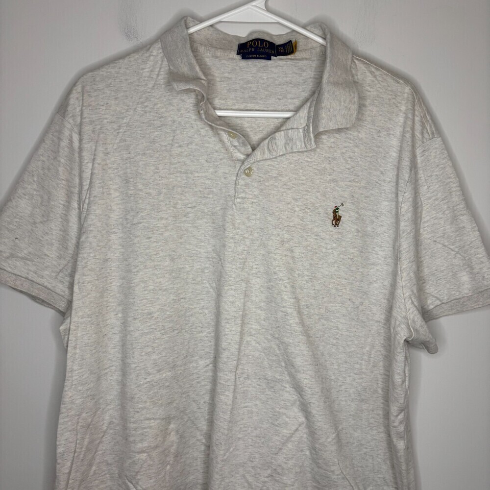 POLO RALPH LAUREN Custom Slim Fit Polo Mens XXL Off White Heather 100% Cotton